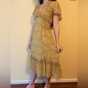 Max Studio Ditsy Floral Yellow Midi Dress